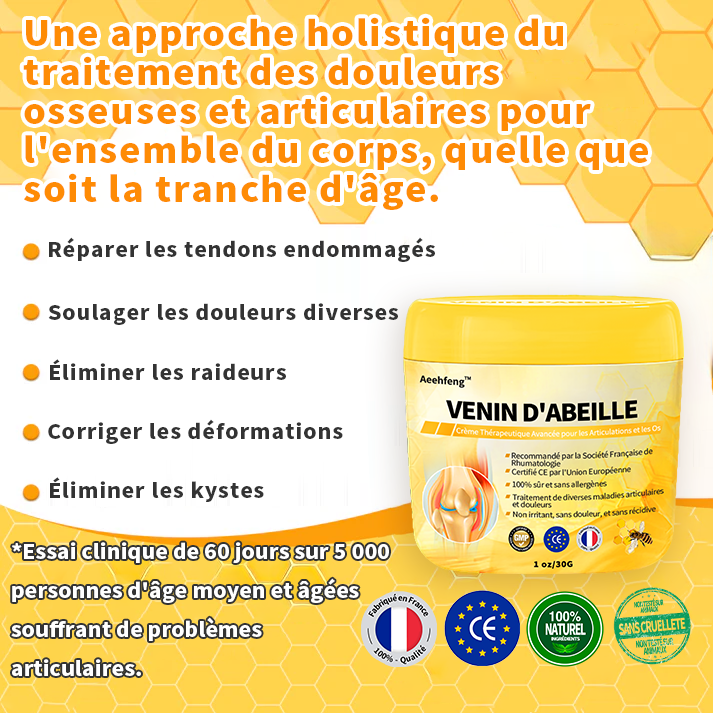 👨‍⚕🔬 Aeehfeng™ Venin d'abeille Crème Avancée pour le Traitement des Articulations et des Os (Spécialisé dans les maladies orthopédiques et les douleurs articulaires)