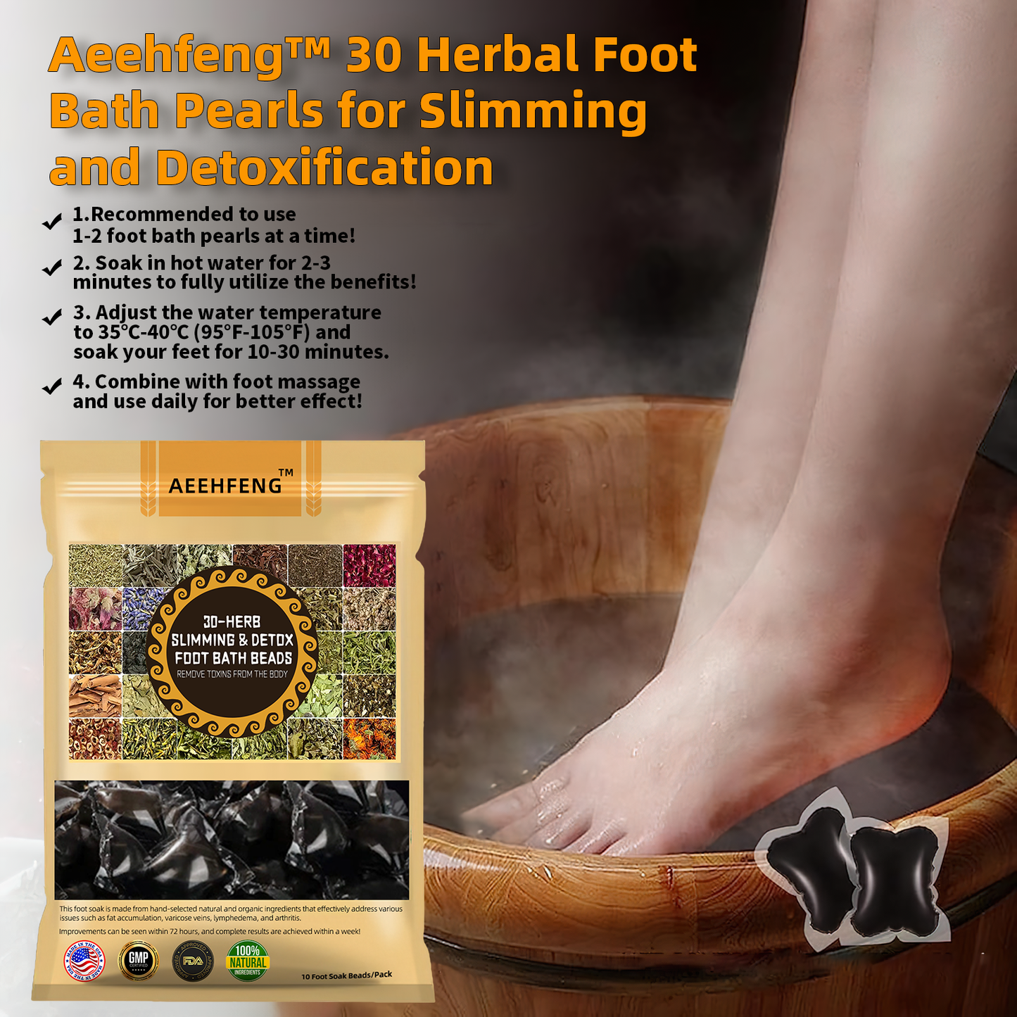 Aeehfeng™ Perles de bain de pieds détox amincissantes aux 30 herbes 🦵👩‍⚕️Recommandé par l'Association Française de la Peau