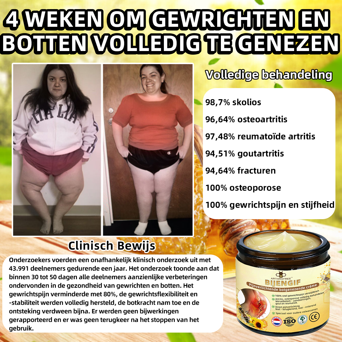 ArthroFree™ Bijen-Gif Pijnstillende Crème (Speciale Geschikt Voor Ouderen En Aanbevolen Door De Nederlandse Orthopedische Vereniging (NOV) 🐮